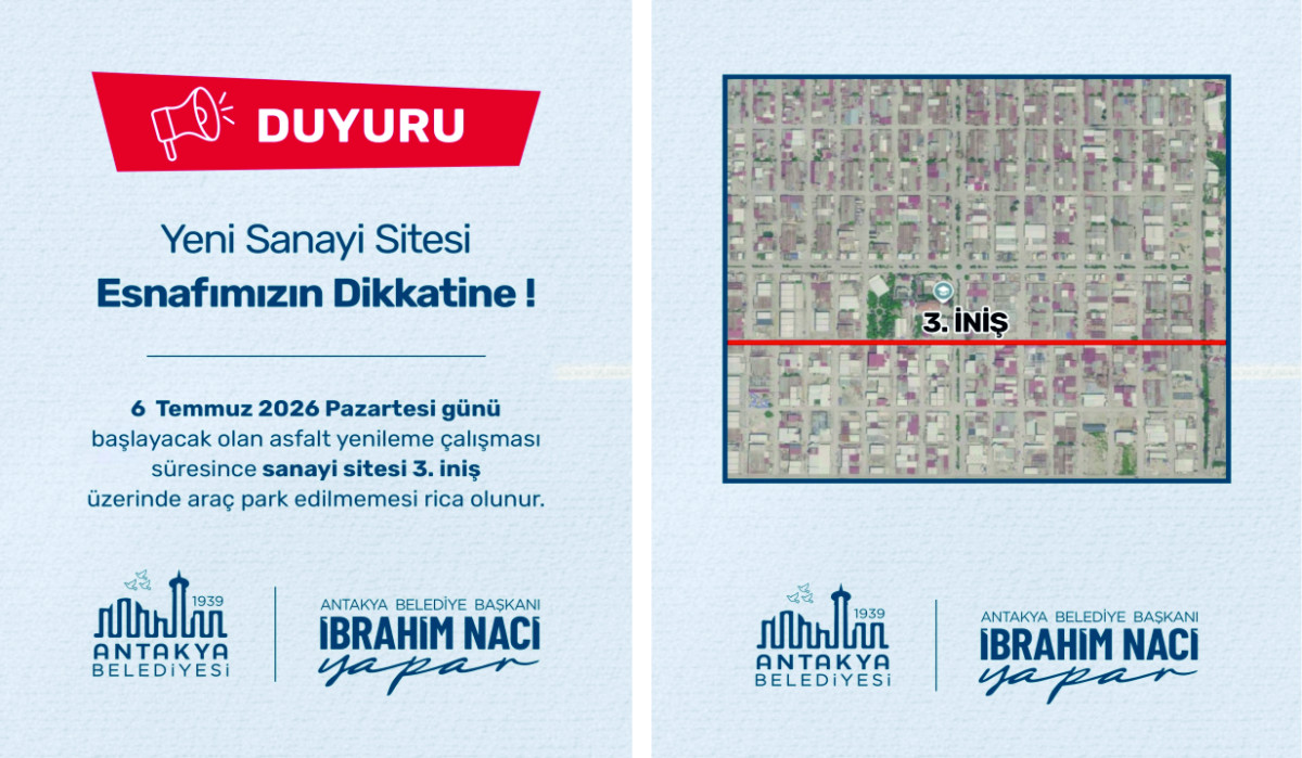 YENİ SANAYİ SİTESİ ESNAFIMIZIN DİKKATİNE!