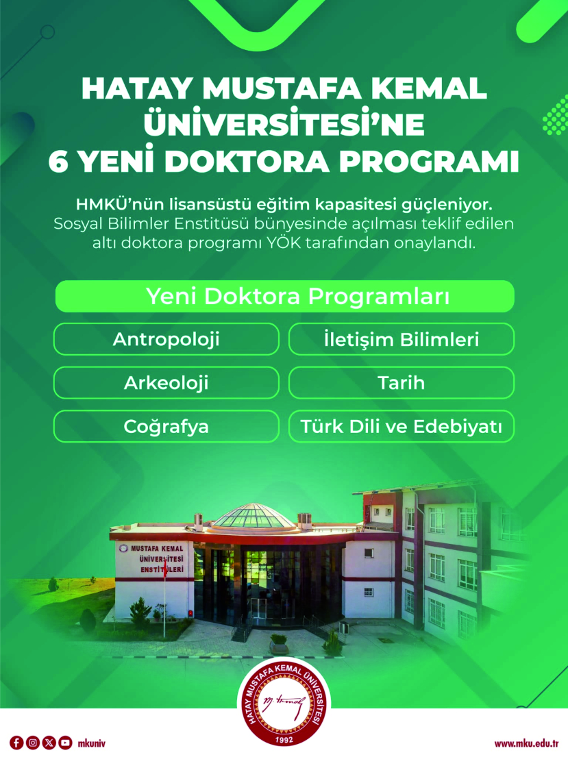 HATAY MUSTAFA KEMAL ÜNİVERSİTESİ’NE 6 YENİ DOKTORA PROGRAMI