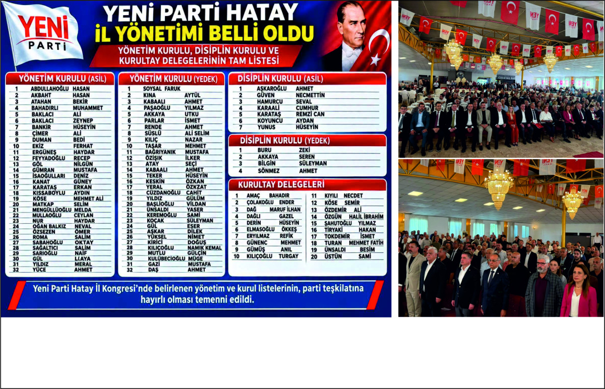 “ADI YENİ KONGRE USULLERİ ESKİ”  YENİ PARTİ HATAY 1. OLAĞAN KONGRESİ YAPILDI